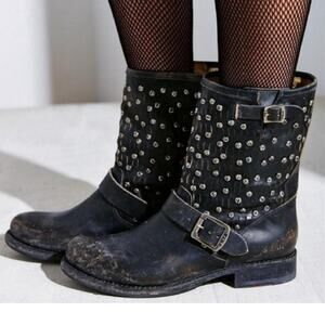 FRYE "Jenna" black studded leather boots
